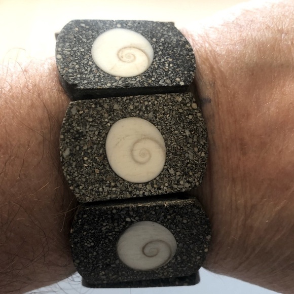 Eye of Shiva Organic Stretch Bracelet with Healing Granite Moonstone Chakra - Picture 1 of 8